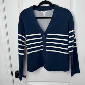 SPANX airessentials Navy and White Striped Cardigan small